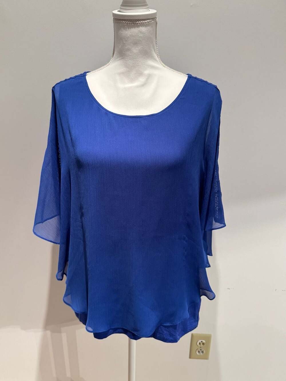 MSK Plus Size Rhinestone-Trim Overlay Cape Top Royal Blue